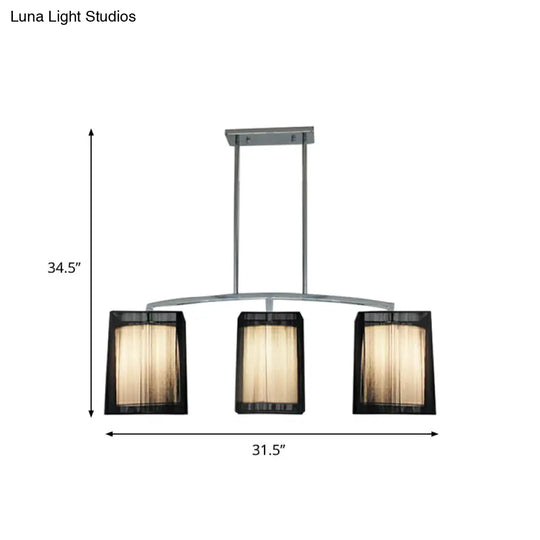 Traditional Black Pendant Light With Rectangular Fabric Shade - 3-Light Dining Room Island Lighting