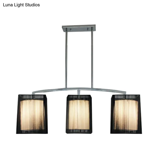 Traditional Black Pendant Light With Rectangular Fabric Shade - 3-Light Dining Room Island Lighting