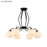Traditional Black Semi Flush Ceiling Light Fixture With White Glass Shades - 3/6/8 Lights For