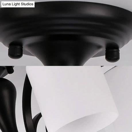 Traditional Black Semi Flush Mount Ceiling Light With Frosted Cylinder Glass Shades - Ideal For