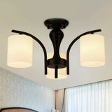 Traditional Black Semi Flush Mount Ceiling Light With Frosted Cylinder Glass Shades - Ideal For