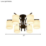 Traditional Black Semi Flush Mount Ceiling Light With Frosted Cylinder Glass Shades - Ideal For