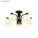 Traditional Black Semi Flush Mount Ceiling Light With Frosted Cylinder Glass Shades - Ideal For