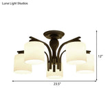 Traditional Black Semi Flush Mount Ceiling Light With Frosted Cylinder Glass Shades - Ideal For