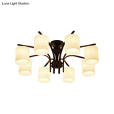 Traditional Black Semi Flush Mount Ceiling Light With Frosted Cylinder Glass Shades - Ideal For