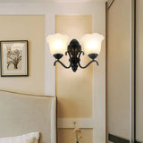 Traditional Black Wall Mount Light With Cream Glass Flared Shape Fixture For Living Room 2 / A