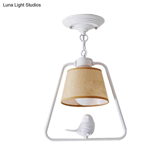 Traditional Black/White Cone Pendant Ceiling Light With Bird Detail For Living Room