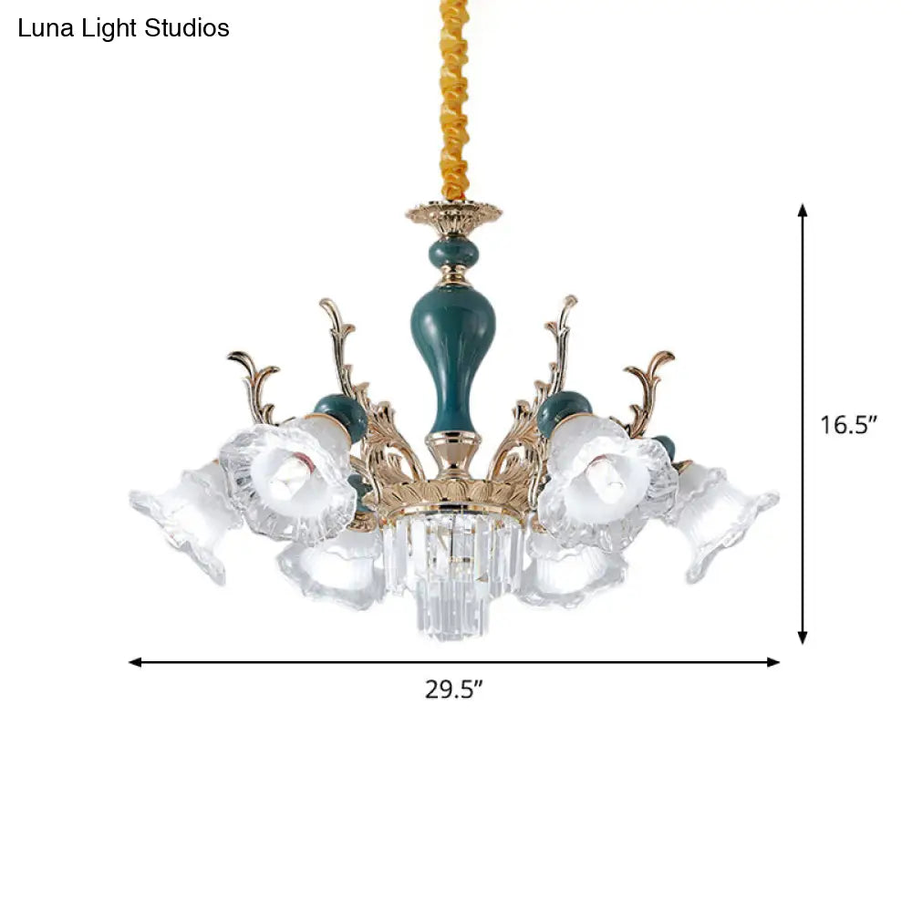 Traditional Blue Crystal Chandelier With 6/8 Heads For Clear Floral Ceiling Suspension Lighting