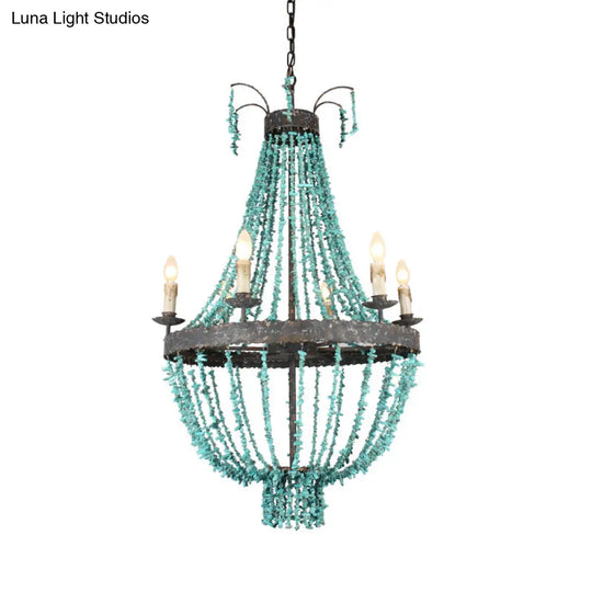 Traditional Blue Stone Hanging Chandelier - 6 Heads Pendant Light For Living Room