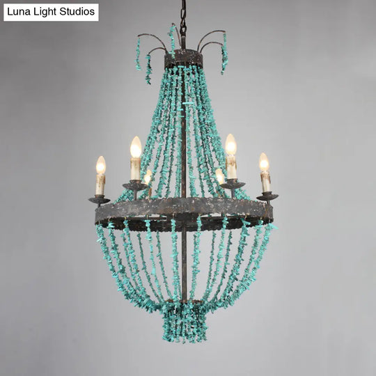 Traditional Blue Stone Hanging Chandelier - 6 Heads Pendant Light For Living Room