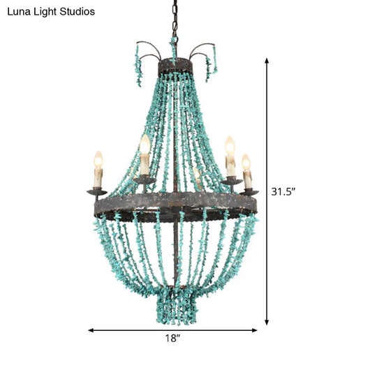 Traditional Blue Stone Hanging Chandelier - 6 Heads Pendant Light For Living Room
