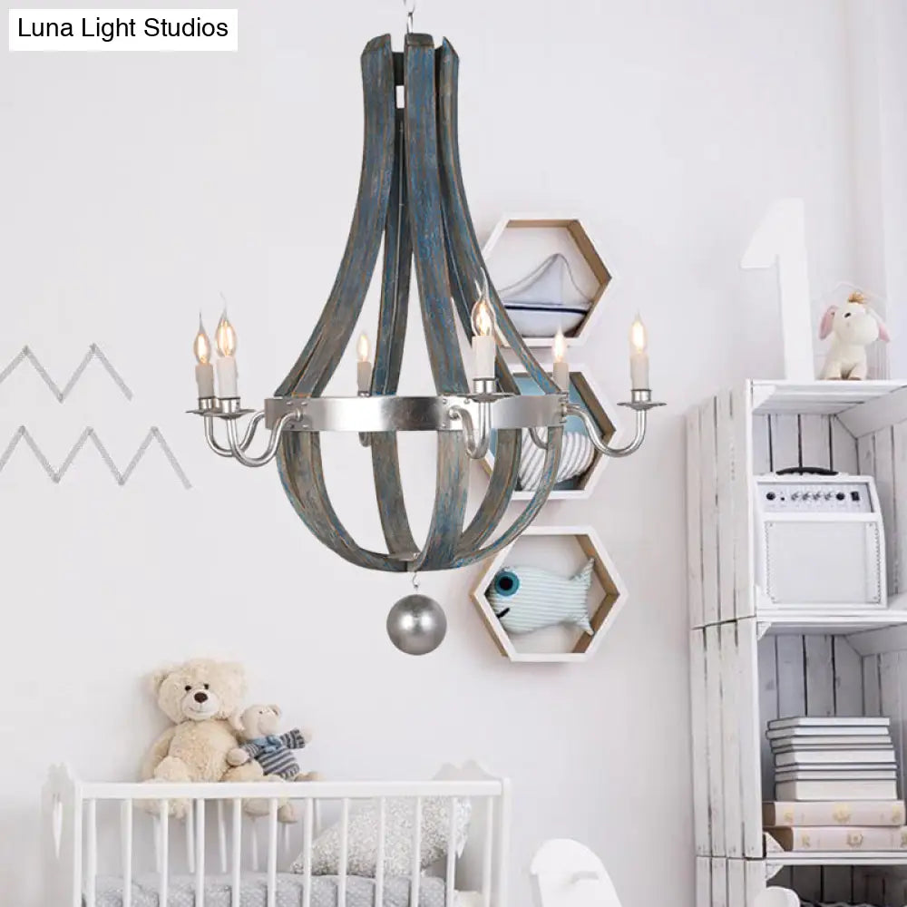 Traditional Blue/White Wood Empire Chandelier - 6-Light Hanging Lamp Fixture