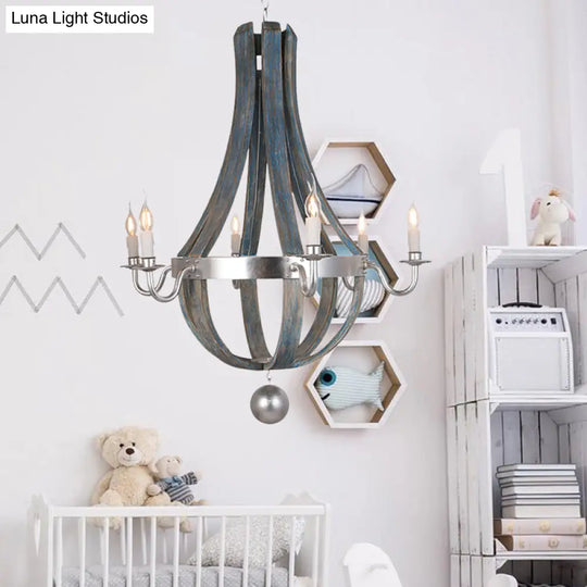 Traditional Blue/White Wood Empire Chandelier - 6-Light Hanging Lamp Fixture