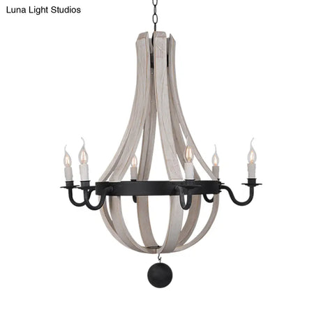 Traditional Blue/White Wood Empire Chandelier - 6-Light Hanging Lamp Fixture