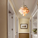 Traditional Brass 3-Tier Flower Ring Chandelier With Seashell Design Pink Shade 110V-120V / Beige