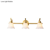 Traditional Brass Bathroom Wall Sconce With Flower Cream Glass Shade - 2/3 Bulbs Vanity Light