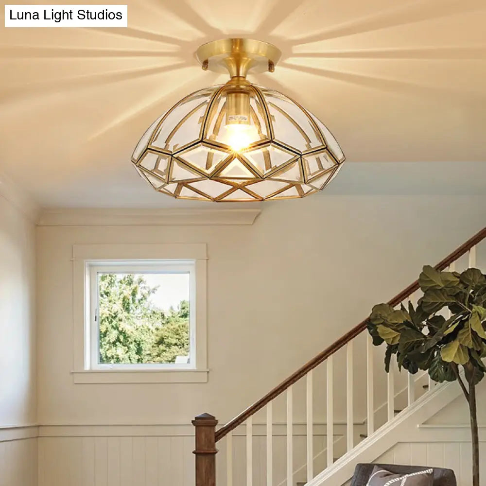 Traditional Brass Beveled Glass Ceiling Lighting Fixture - Close-To-Ceiling Mount