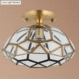 Traditional Brass Beveled Glass Ceiling Lighting Fixture - Close-To-Ceiling Mount