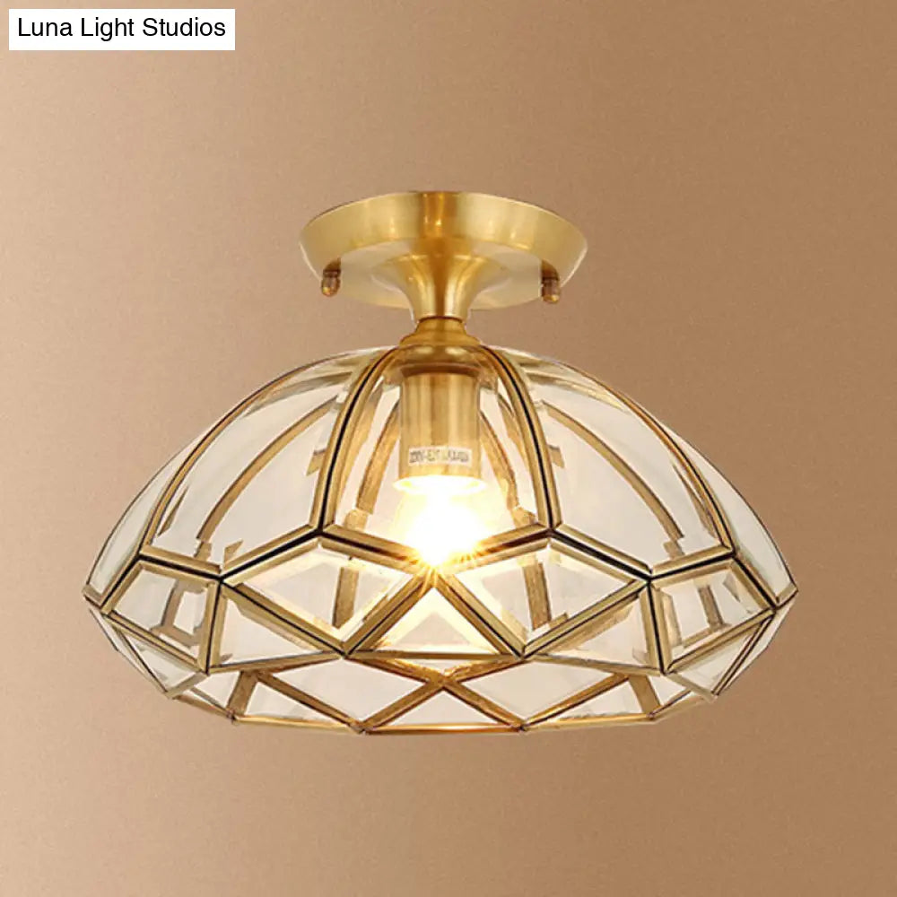 Traditional Brass Beveled Glass Ceiling Lighting Fixture - Close-To-Ceiling Mount