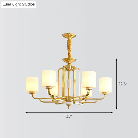 Traditional Brass Ceiling Hang Light With Milky Glass For Living Room