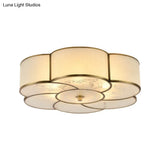 Traditional Brass Floral Flush Mount Lamp For Bedroom With Frosted Glass