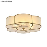Traditional Brass Floral Flush Mount Lamp For Bedroom With Frosted Glass