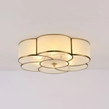 Traditional Brass Floral Flush Mount Lamp For Bedroom With Frosted Glass 3 /