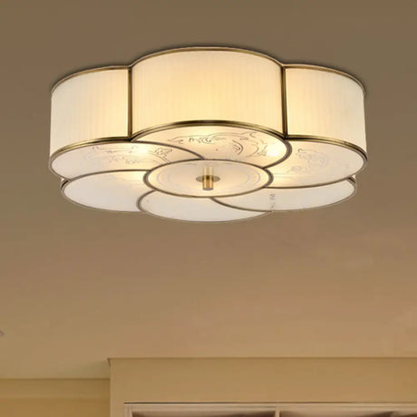 Traditional Brass Floral Flush Mount Lamp For Bedroom With Frosted Glass 4 /