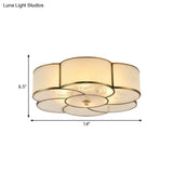 Traditional Brass Floral Flush Mount Lamp For Bedroom With Frosted Glass