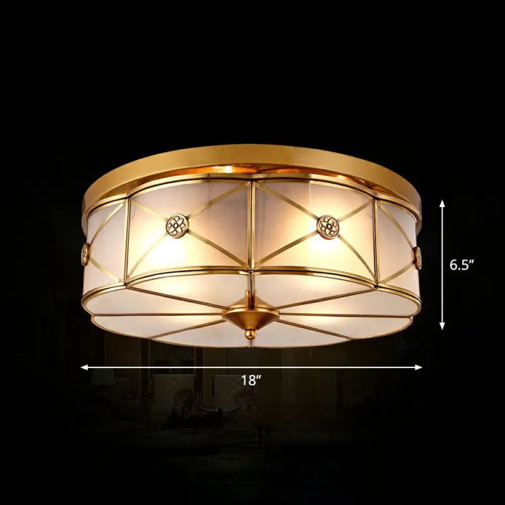 Traditional Brass Floral Water Glass Ceiling Flush Mount Light For Bedrooms / 18’