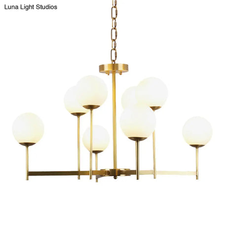 Traditional Brass Globe Chandelier Light With Frosted Glass - 6/8 Bulbs Hanging Ceiling Fixture