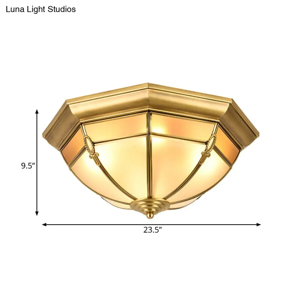Traditional Brass Metal Dome Flush Mount Lamp - 3/4/6 Lights Ceiling Lighting For Living Room
