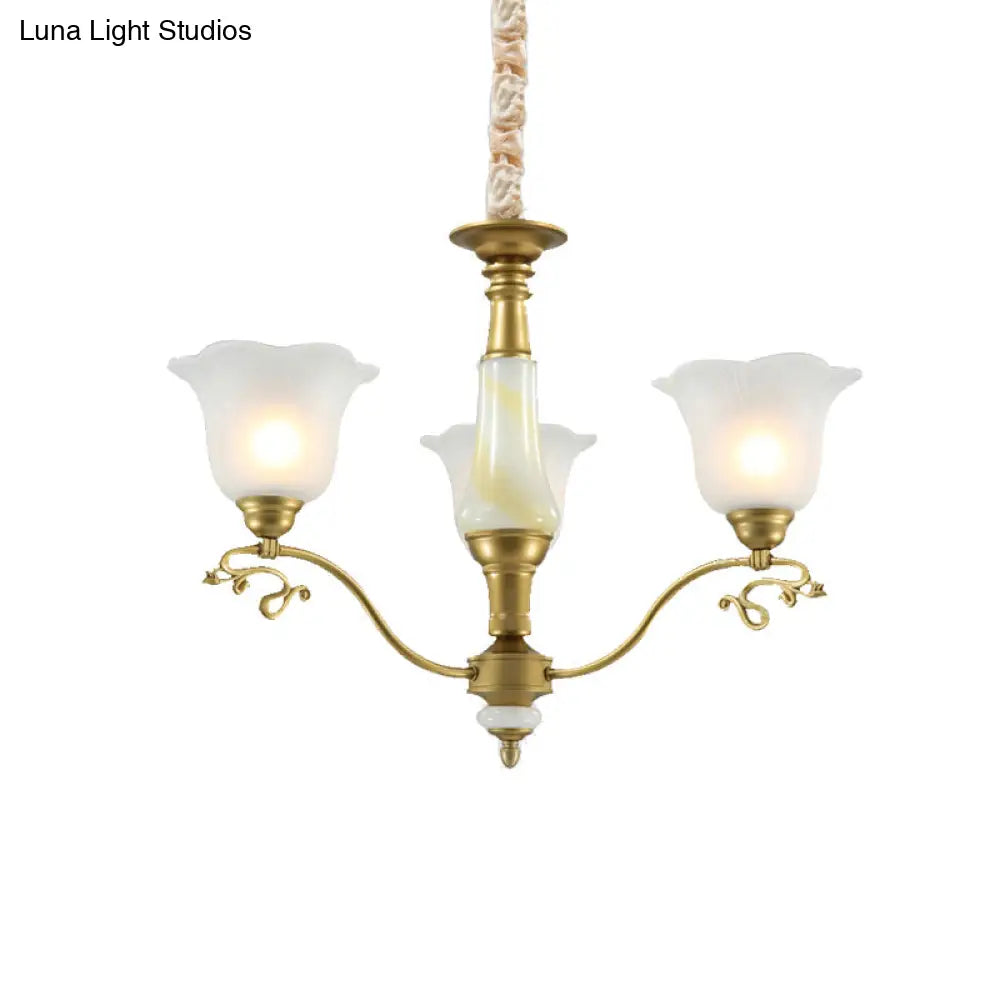 Traditional Brass Scalloped Chandelier - Frosted Glass Pendant Light Fixture (3/6/8 Lights) For