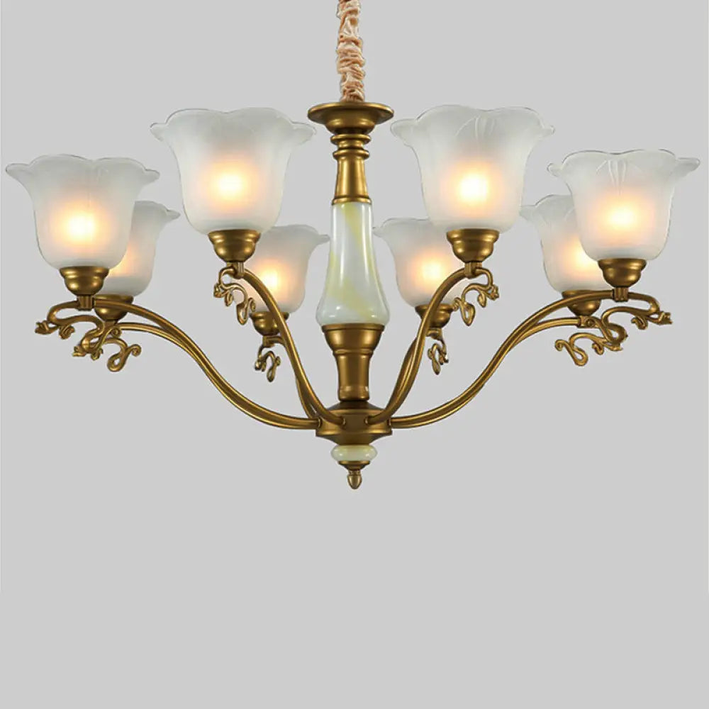 Traditional Brass Scalloped Chandelier - Frosted Glass Pendant Light Fixture (3/6/8 Lights) For