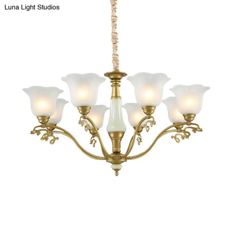 Traditional Brass Scalloped Chandelier - Frosted Glass Pendant Light Fixture (3/6/8 Lights) For
