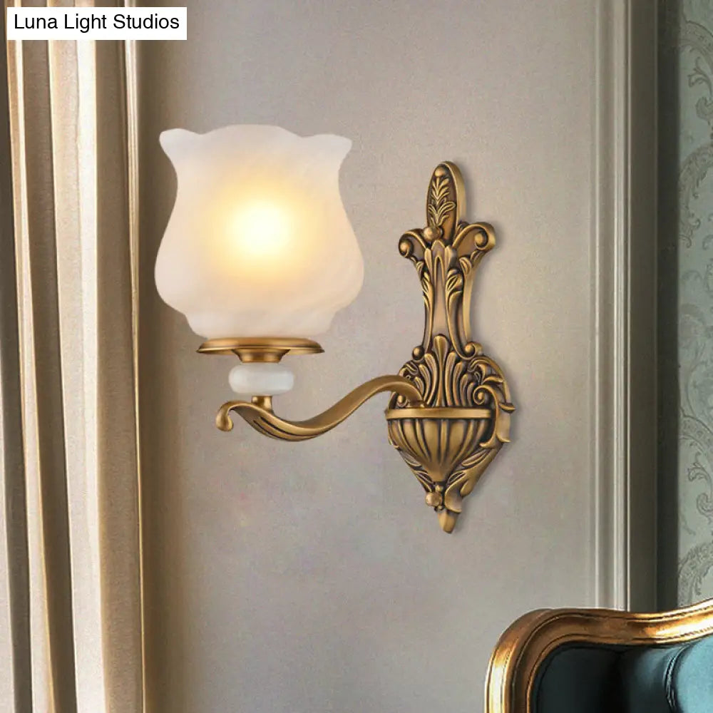 Traditional Brass Wall Sconce With Frosted Glass Shade Half Head Design 1 /