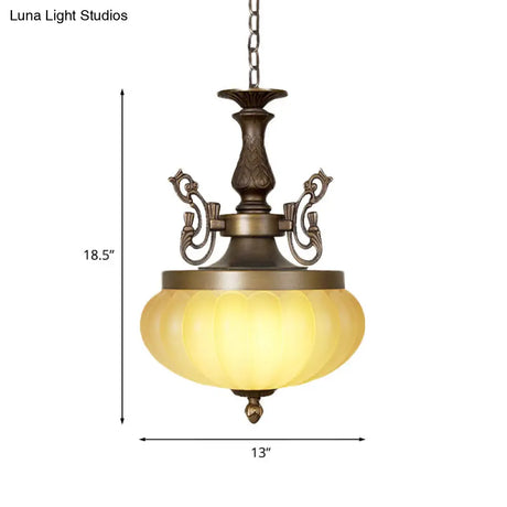 Traditional Bronze 3-Head Pumpkin Chandelier With Frosted Glass Stylish Suspended Lighting Fixture