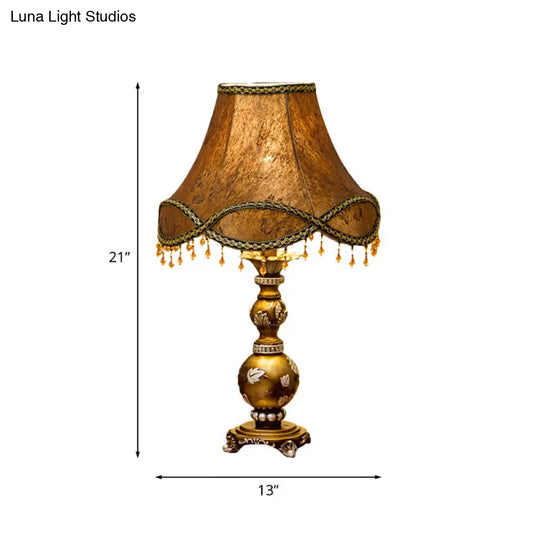 Traditional Brown Fabric 1-Light Table Lamp With Scalloped Bell Design 13/16 Width