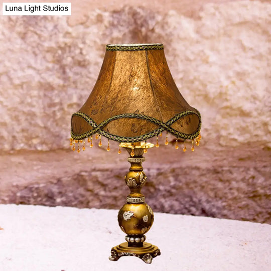 Traditional Brown Fabric 1-Light Table Lamp With Scalloped Bell Design 13/16 Width