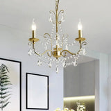 Traditional Candle Hanging Lamp - Metal Chandelier With Crystal Decor In Champagne (3/6 Heads) 3 /