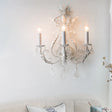 Traditional Candlestick Wall Mount Light With Crystal Draping - White