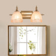Traditional Carved Glass Brass Wall Sconce Lamp With 2 Vanity Lights For Bathroom