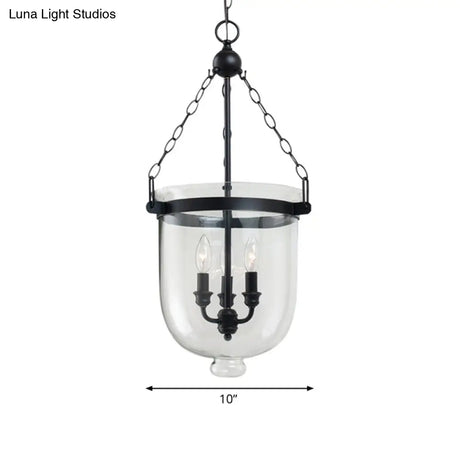 Traditional Clear Glass 3-Light Black Urn-Shaped Chandelier | Living Room Hanging Lamp 10/12 Wide