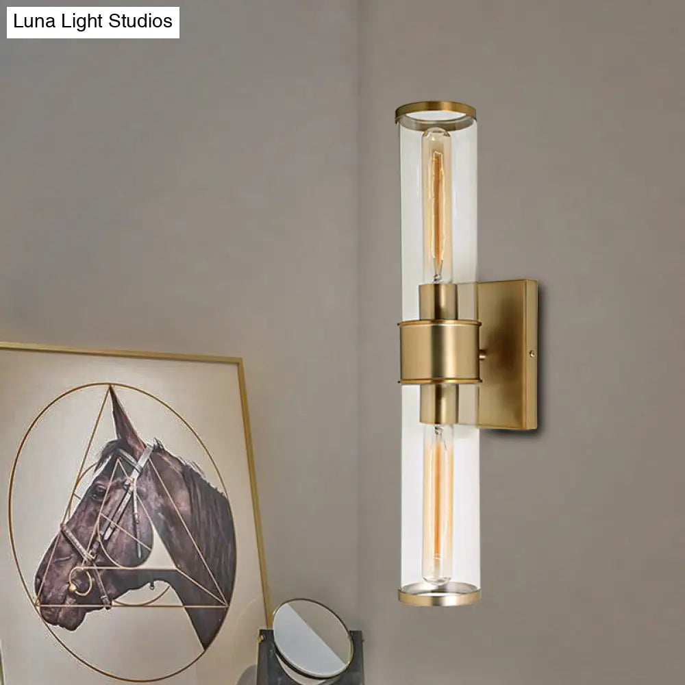 Traditional Clear Glass Tube Wall Lamp With 2 Bulbs - Brass/Chrome Sconce For Bedside Brass