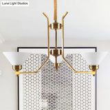 Traditional Cone Chandelier: White Glass Pendant Lighting With 3/6 Gold Lights For Living Room