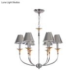 Classic Cone Shape Chandelier - Fabric Pendant In Black/Chrome With Swooping Arm 3/4/6 Head Options