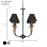 Traditional Cone Shape Chandelier 3/4/6-Head Fabric Hanging Pendant In Black/Chrome With Swooping