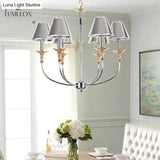 Traditional Cone Shape Chandelier 3/4/6-Head Fabric Hanging Pendant In Black/Chrome With Swooping