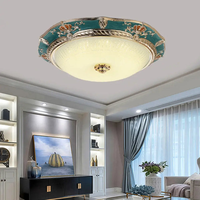 Traditional Crown Resin Flush Light Fixture - Led Flushmount Lighting In Apricot/Green Bedroom Green