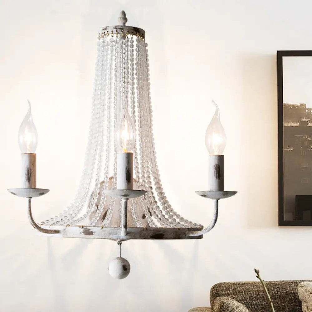 Traditional Crystal Bead Wall Lamp With 2/3 Bulbs - Nickel Candlestick Design 3 /